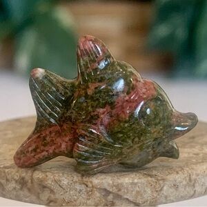 MINI Unakite Carved Stone Fish Figurine Polished Crystal Healing Pocket Pet 1"
